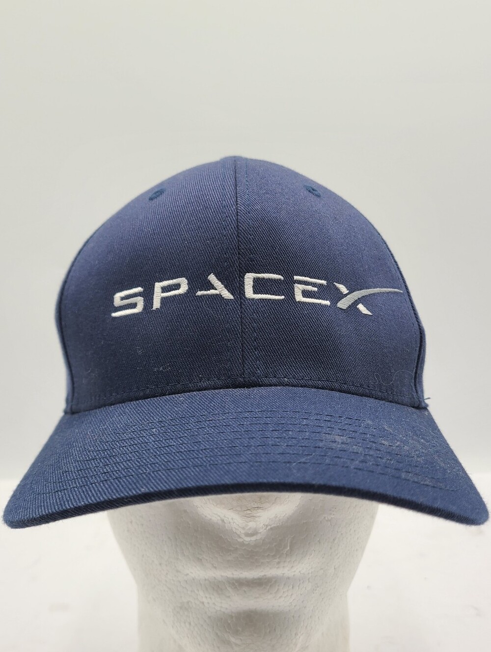 B55 SpaceX Hat Cap Baseball Fitted L/XL Blue Flexfit Stretch Mens Logo